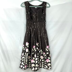 DRESSBARN Y2K Brown Multi Floral Sleeveless Tie Back Mini Dress‎ Womens 4 Fairy